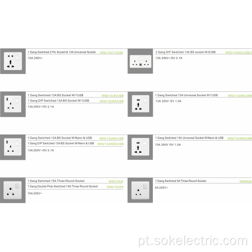 1 Gang 13A Branco BS Plug Socket verificado por CE CB tomada elétrica